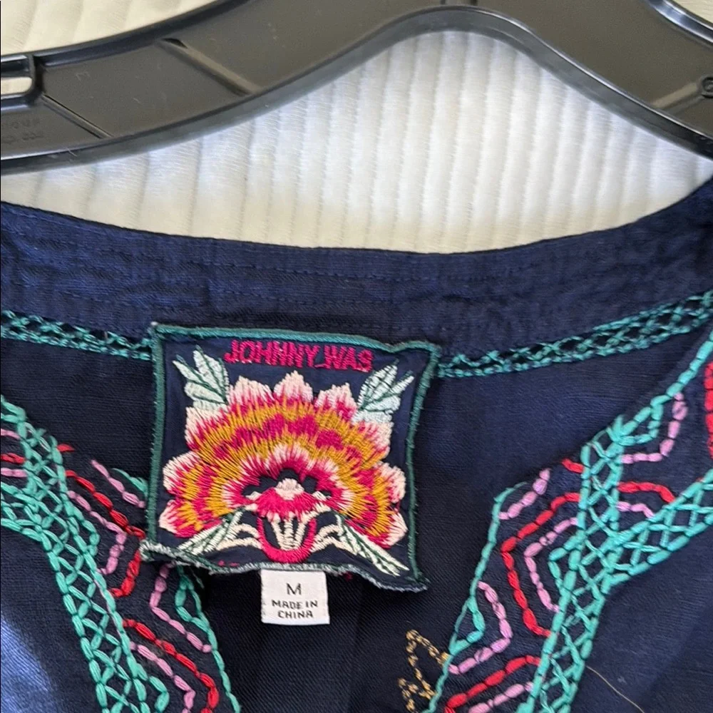 Johnny Was Dark Blue Embroidered Midi Dress - Picture 2 of 6